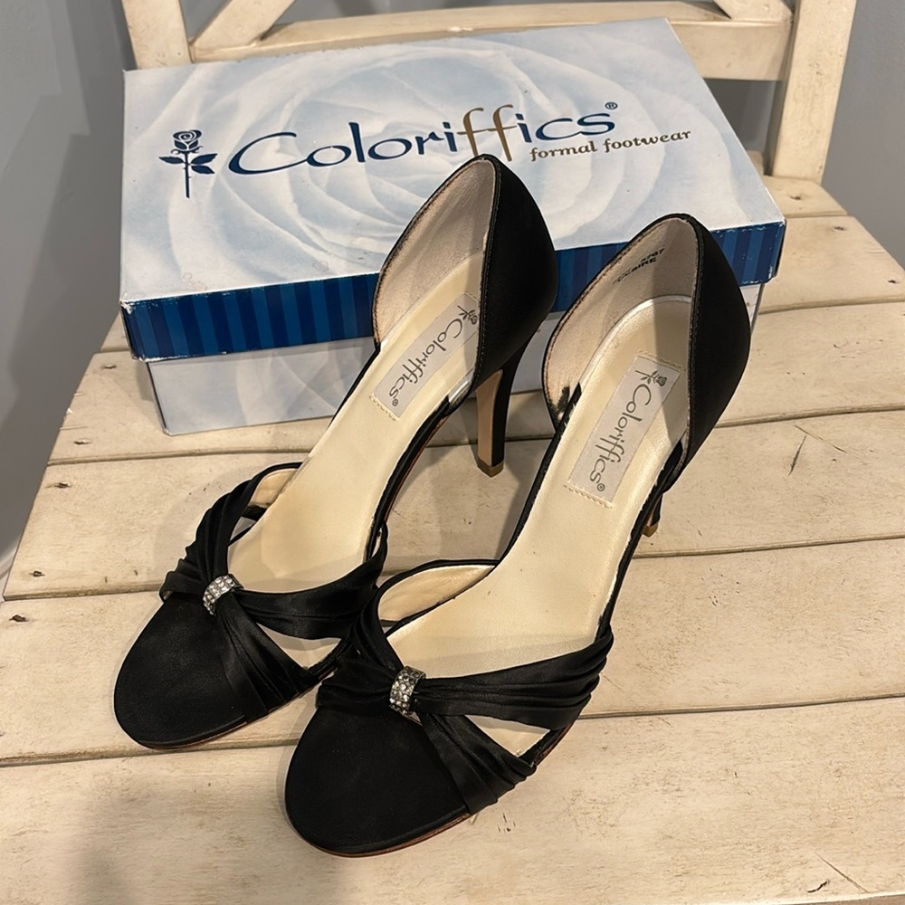 Coloriffics Black Dress Heels size 9.5W